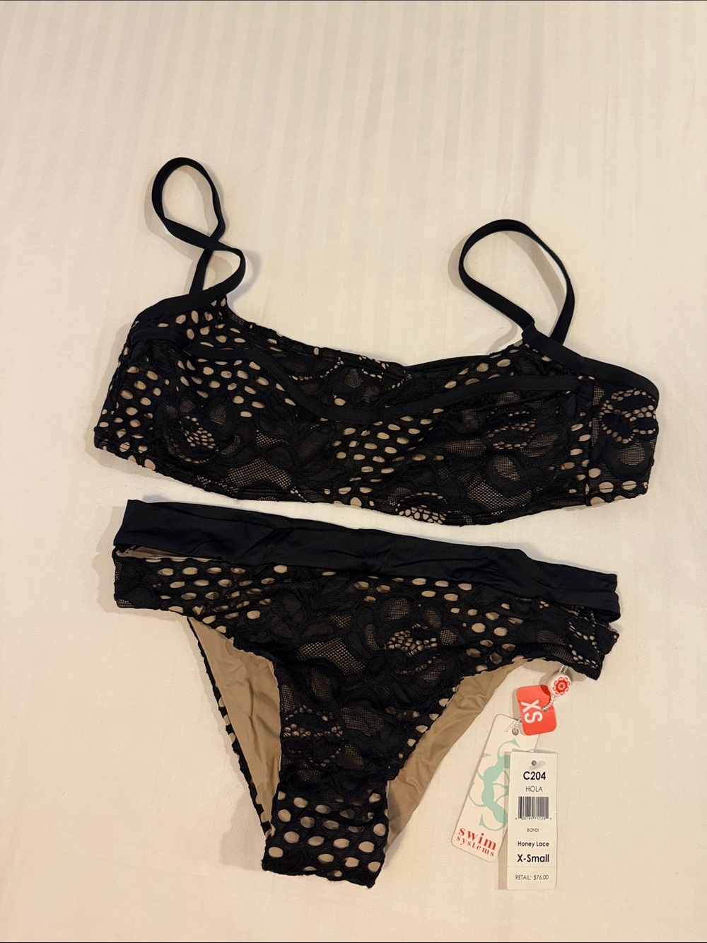Swim Systems Honey Lace Black Bikini Set - XS Bottom, S top, NWT